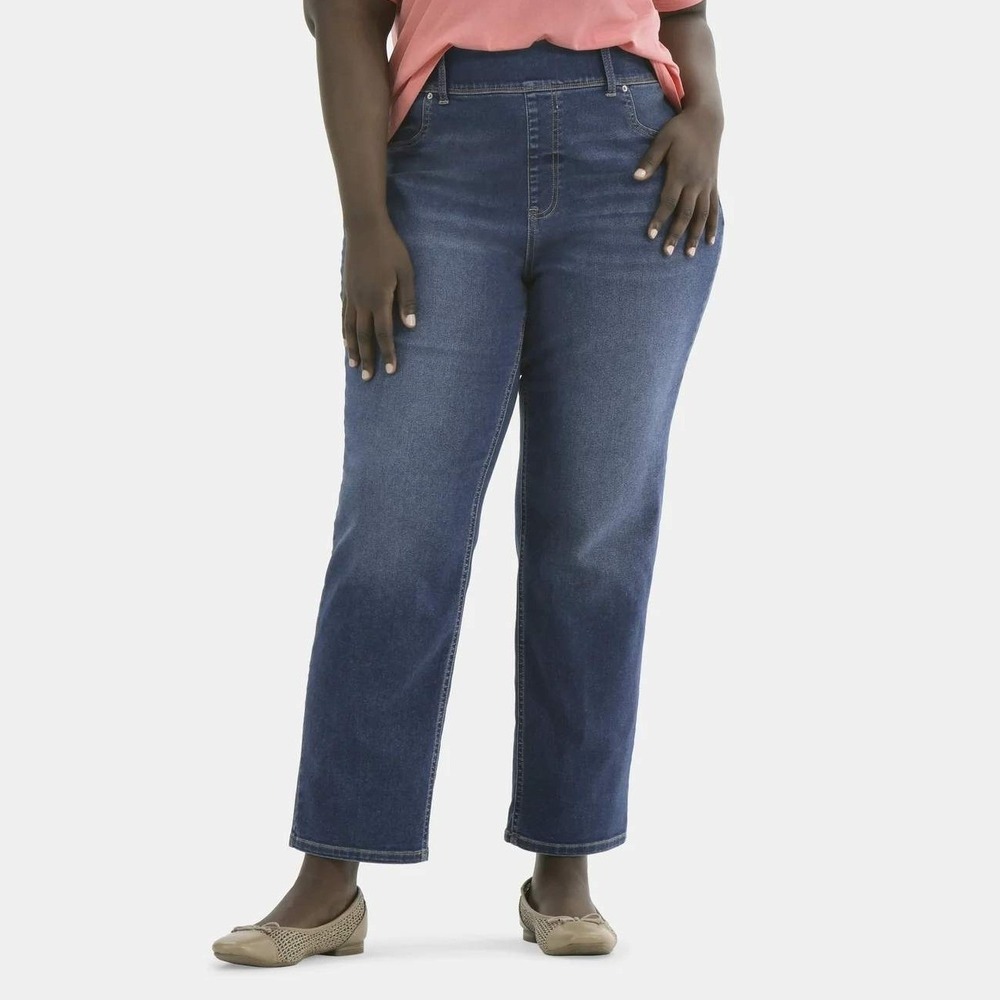 TERRA & SKY High Rise Straight Leg Jeans 4X (28W to 30W) Pull On Blue Denim NWT